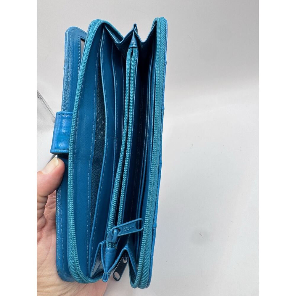 Eel Skin Leather Wallet Turquoise Blue Organizer Clutch + Keychain Vintage Teal - Picture 8 of 15